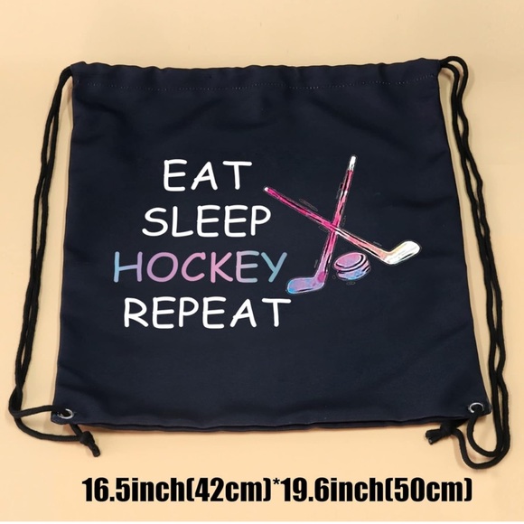Hockey Lovers Gifts Hockey Eat Sleep Hockey Drawstring Bag Hockey Player NWOT - Picture 3 of 7